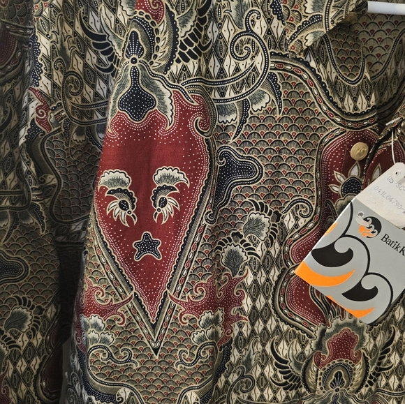 Batik Keris NWT Indonesia Button Front Dress Shirt Cotton Size 17 - Picture 2 of 6